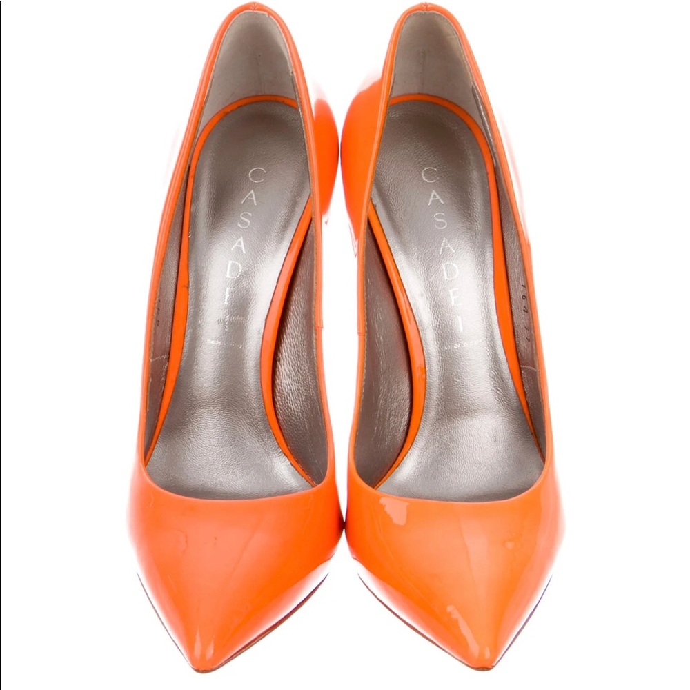 Casadei orange patent leather shoes size7